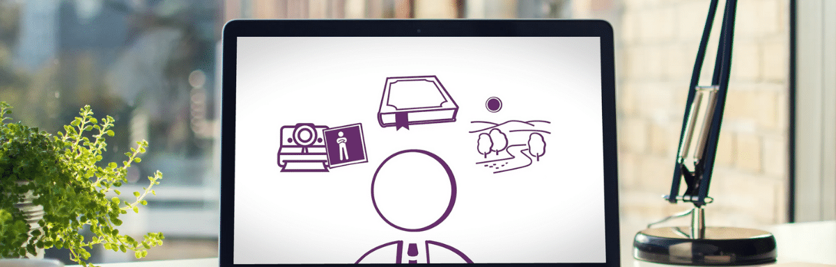 A Laptop with an animated character thinking about 3 things in planning an investigation