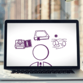 A Laptop with an animated character thinking about 3 things in planning an investigation