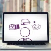 A Laptop with an animated character thinking about 3 things in planning an investigation